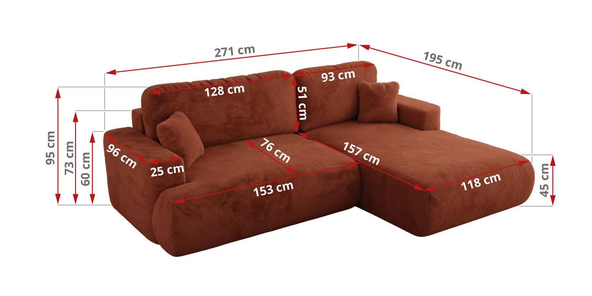 ECKSOFA OVO L Orange Plüsch - Links Seite - Schwarz/Orange, Kunststoff/Textil (271/195cm) - MKS