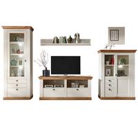 WOHNWAND Pinie weiß, Eiche Wotan 4-teilig 356 cm, Schrankwand im Landhaus-Stil - Silberfarben/Eiche Wotan, Glas/Holzwerkstoff (356/204/52cm) - Furn.Design