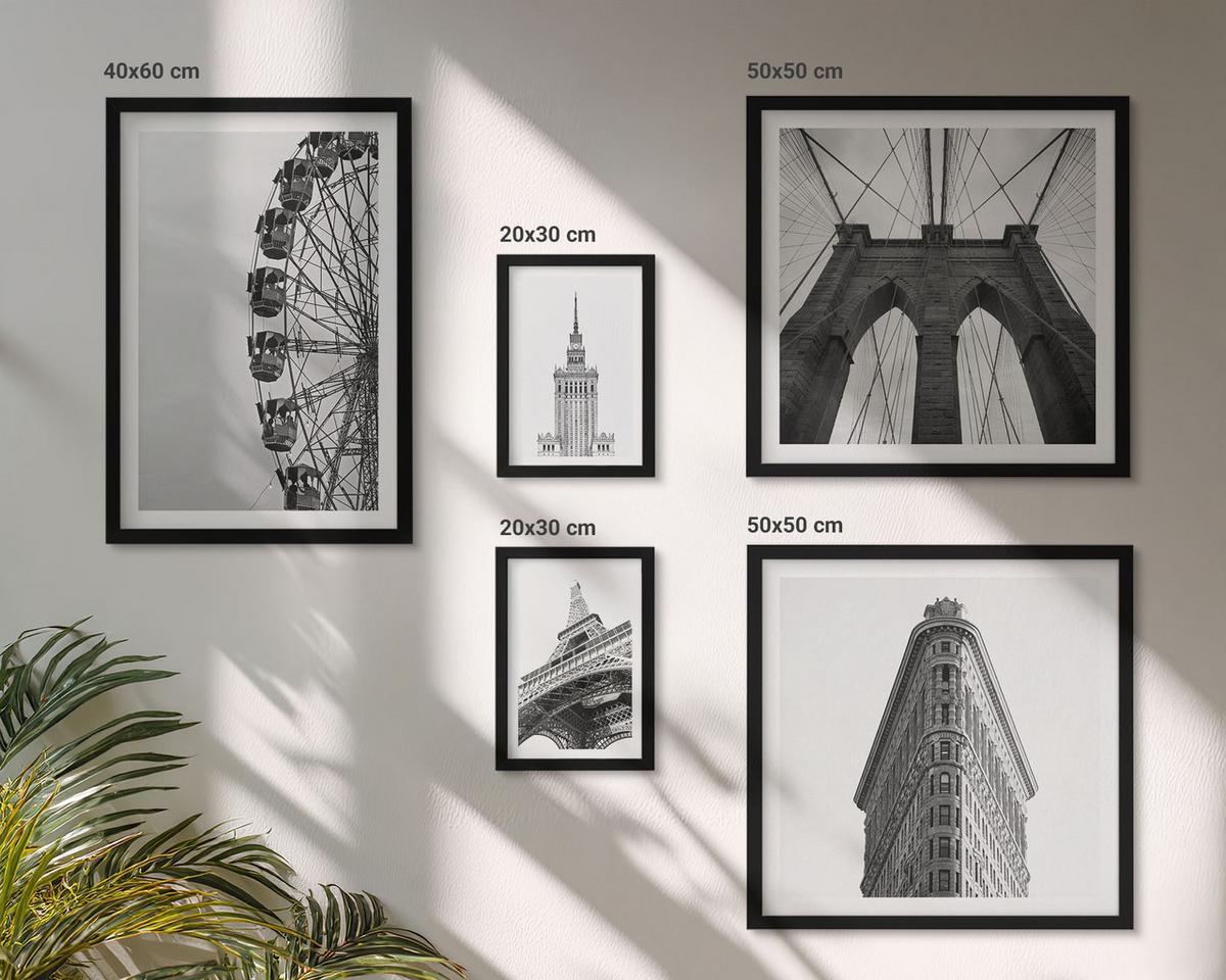 BILDER SET 5er Set - 50x50 cm & 20x30 cm & 40x60 cm Schwarzer Rahmen - Architektur Schwarz-Weiß-Minimalismus - Schwarz, Kunststoff (40/60cm) - TULUP