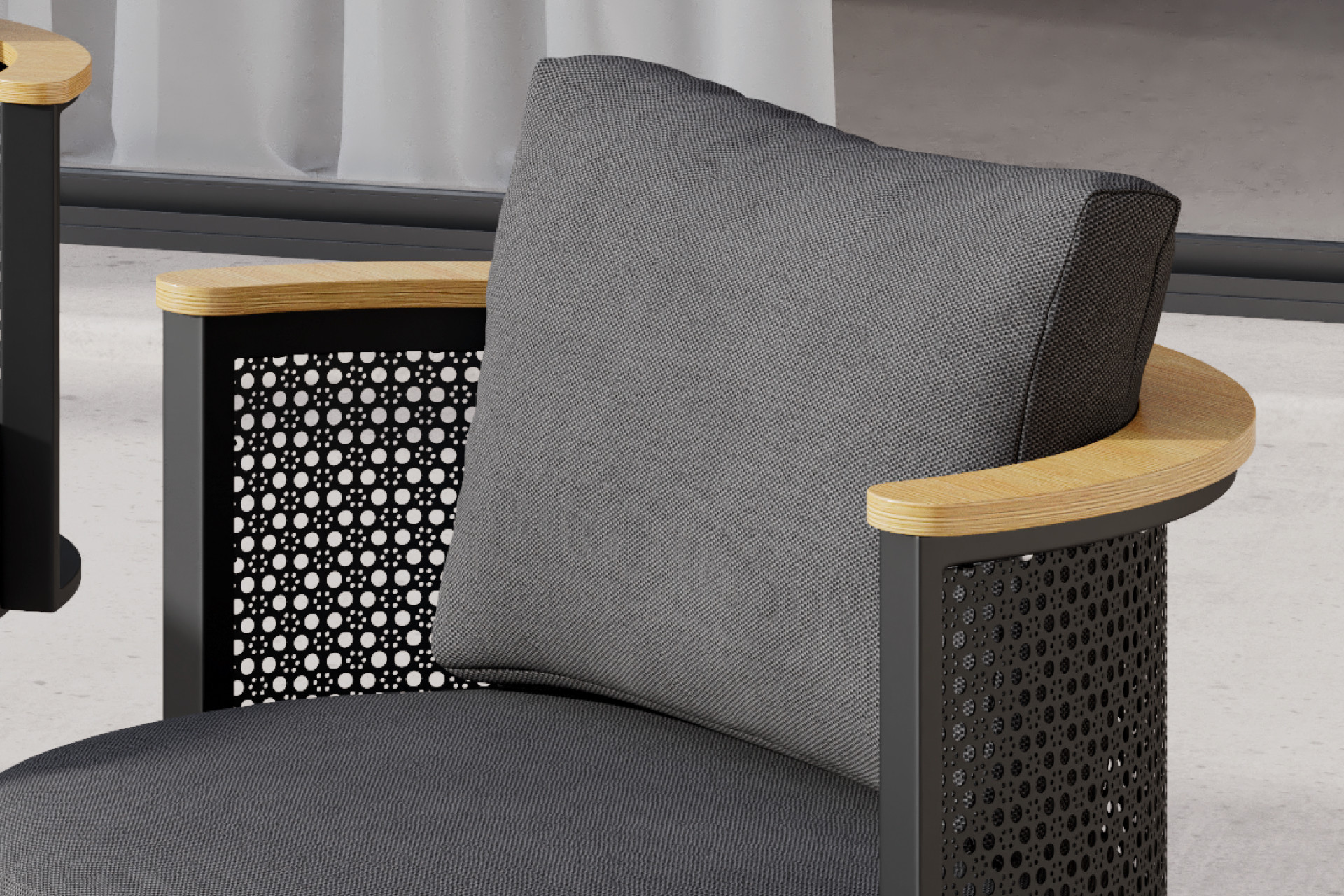 Dining-Loungeset Dunkelgrau inkl. Kissen Bezug aus Webstoff Outdoorstoff Armlehnen Birnbaumfarbe 