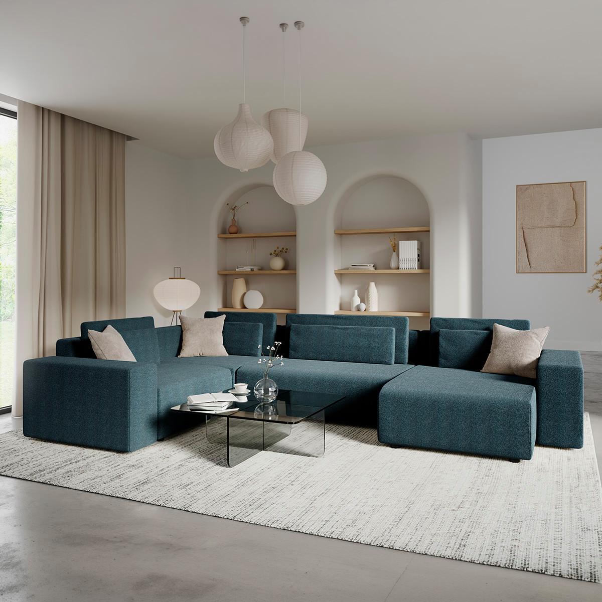 PANORAMASOFA Lorenzo 5 Sitzplätze Blau - Blau, Holz (378/85/236cm) - Petits-meubles