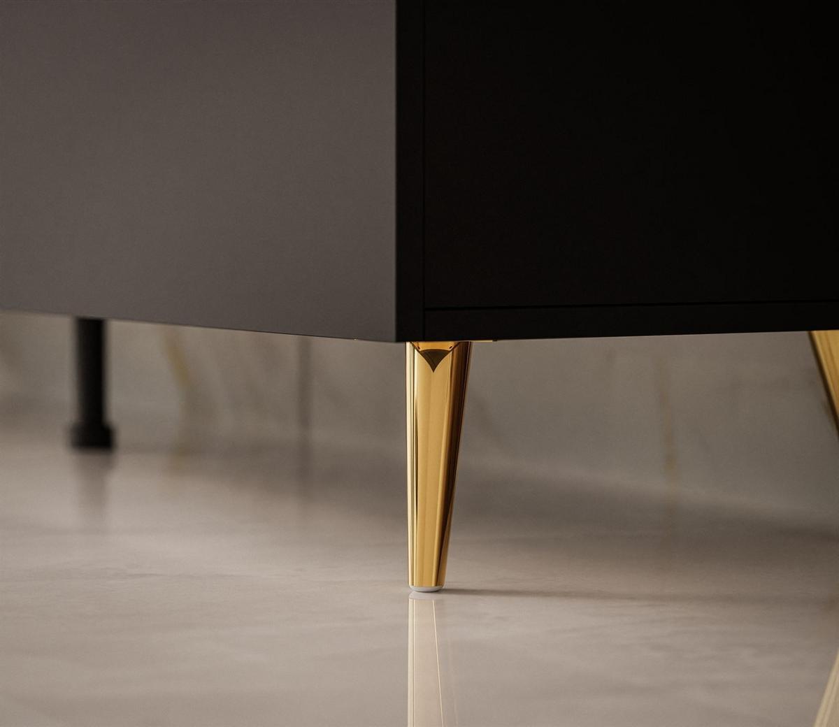 WOHNWAND AURORA in Schwarz Matt mit schräge Goldchrom Fuße - Goldfarben/Schwarz, Holzwerkstoff/Metall (180/45/40cm) - Lookway