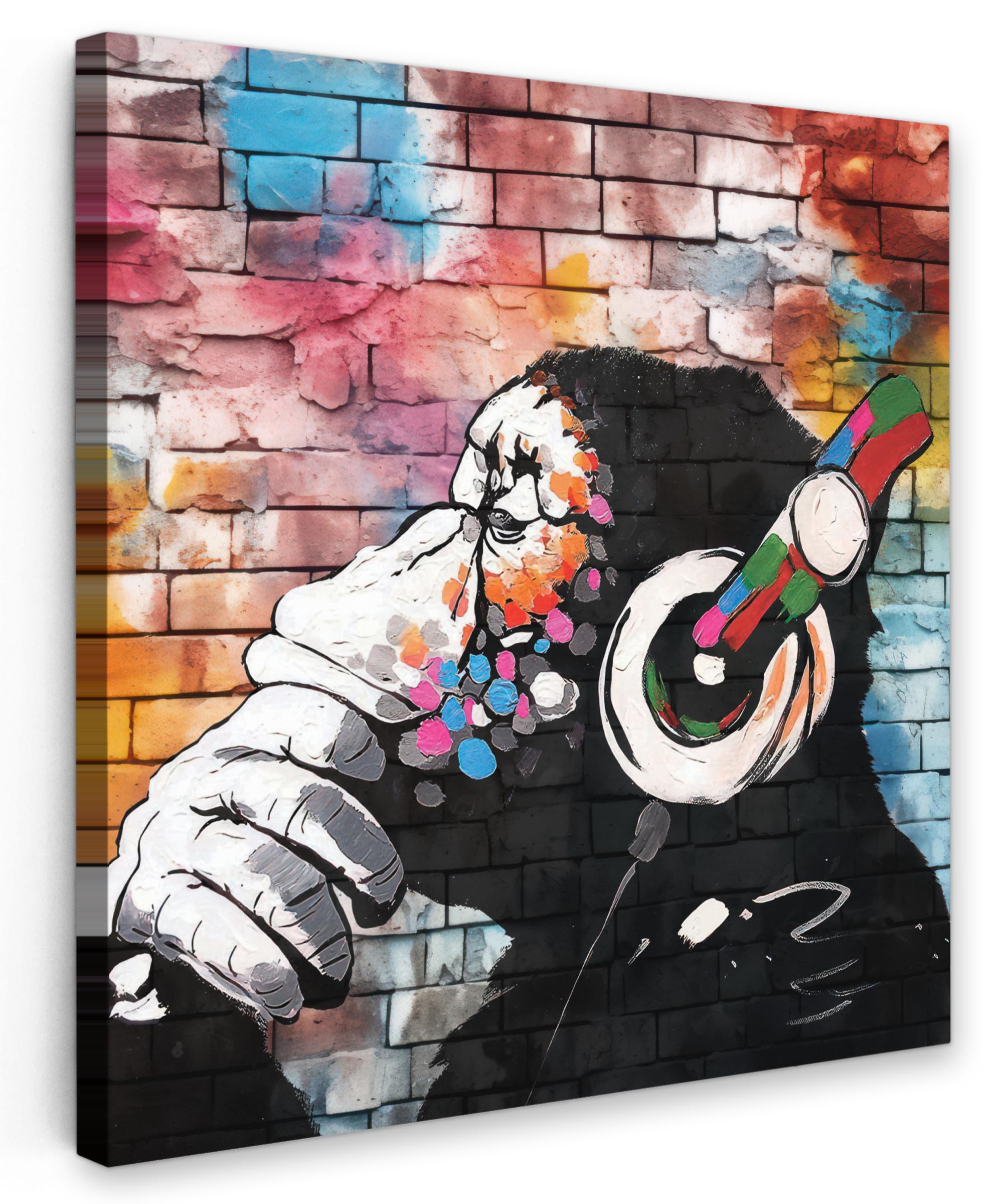LEINWANDBILD Affe - Graffiti - Musik Deko Wohnzimmer 20x20 cm - Multicolor, Textil (20/20cm) - MuchoWow