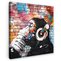 LEINWANDBILD Affe - Graffiti - Musik Deko Groß 90x90 cm - Multicolor, Textil (90/90cm) - MuchoWow