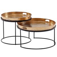COUCHTISCH 2er Set Metall Rund Hammerschlag Abnehmbares Tablett, Gold 56x56x33 cm - Goldfarben/Schwarz, Metall (56/56/33cm) - KADIMA DESIGN