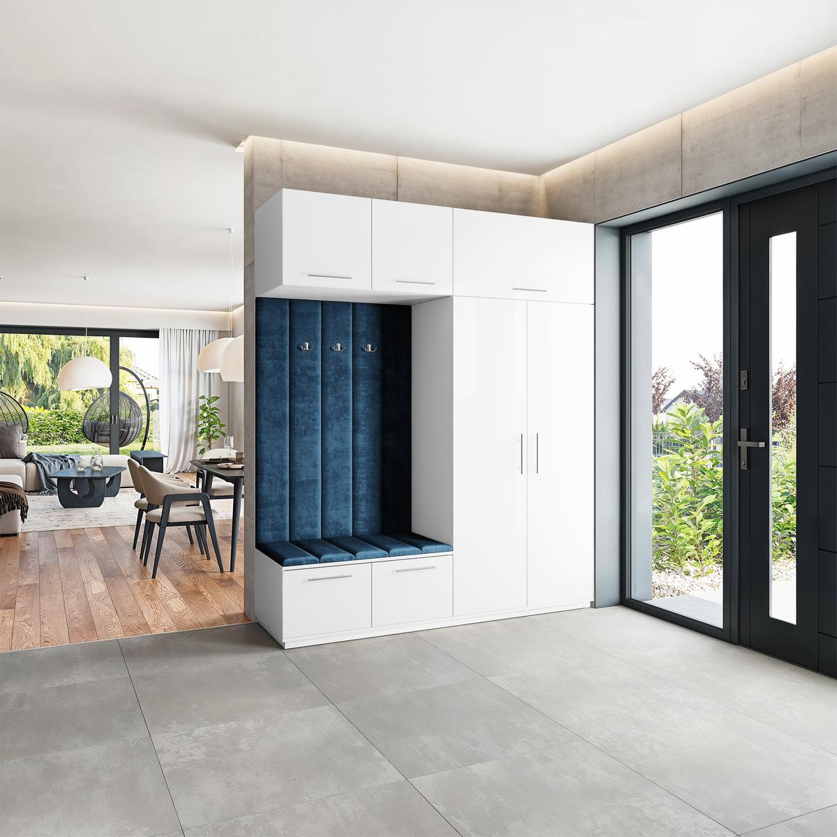 GARDEROBENSCHRANK REMA 200/240/60 cm Modern Garderobe-Set Weiß - Blau/Weiß, Holzwerkstoff (200/240/60cm) - MASSENO