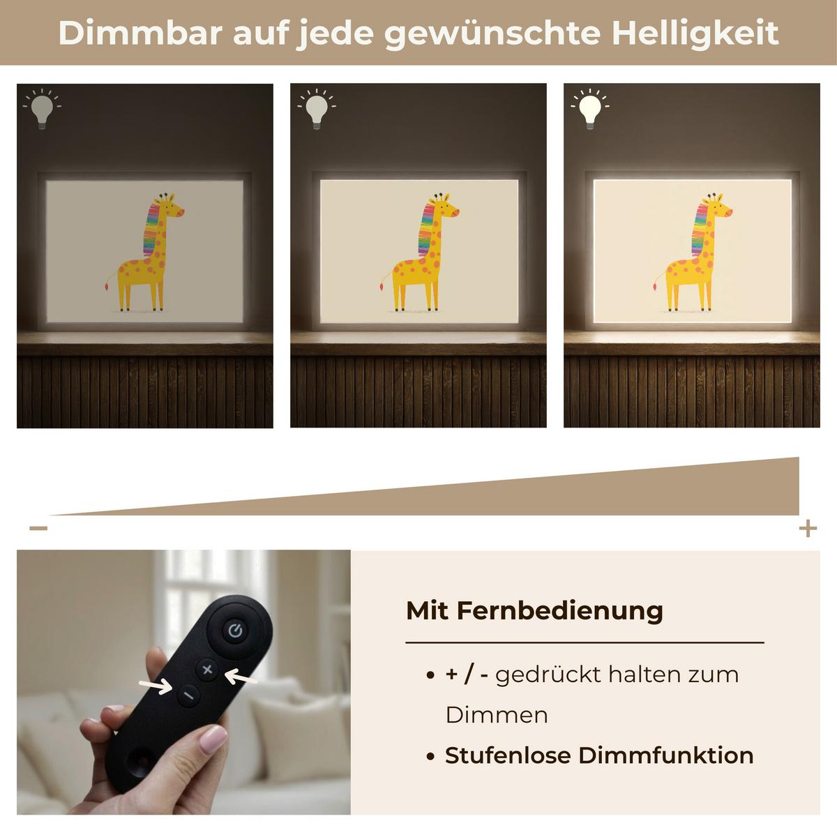 WANDLEUCHTE MIT AKKU Giraffe - Regenbogenmähne - Beige 40x30 cm - Beige, Holzwerkstoff (40/30/8cm) - OnlyWow