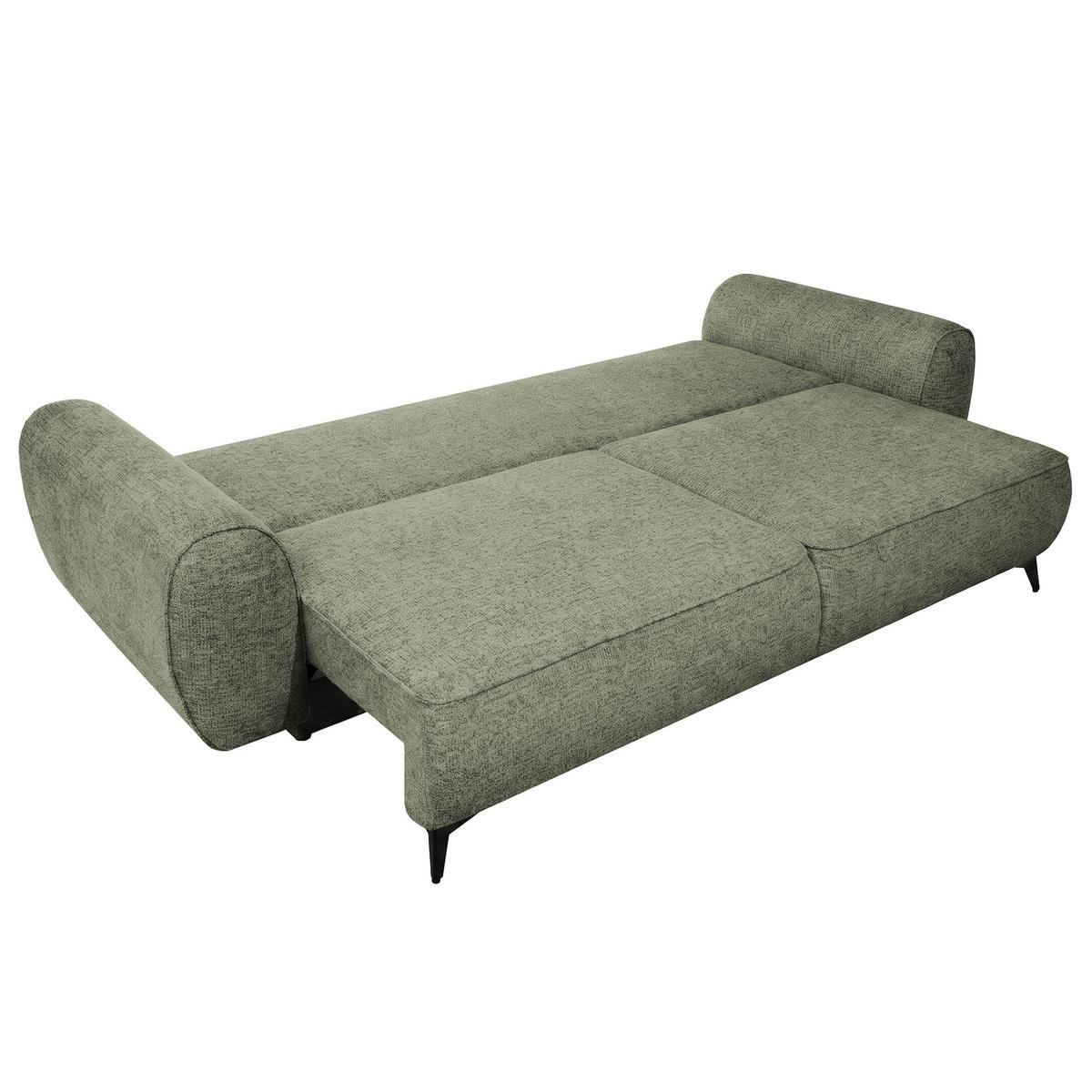 SCHLAFSOFA Vito 3-Sitzer mit Bettkasten, DL-System, Chenille-Stoff, Grün - Schwarz/Grün, Textil (256/90/99cm) - Beautysofa