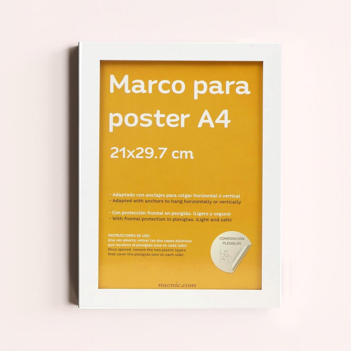 RAHMEN Set mit 4 aus MDF und Acrylglas Schutz und Aussteller für Fotografien, Bilder, Poster, Gemälde, Dekoration für Haus Farbe Weiß A4 - Weiß, Holz (21/3cm) - Nacnic