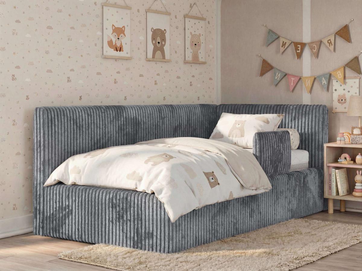 POLSTERBETT TILVO ALTA 90/200 - Grau Cord - Schaumstoffmatratze - Rechts - Grau, Textil (200/90cm) - MKS