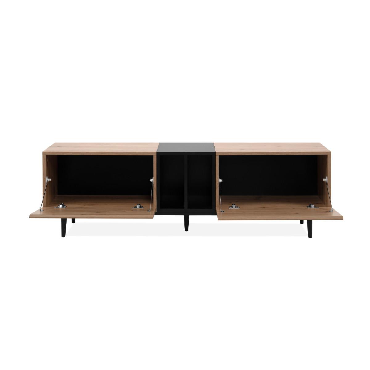 TV-BOARD Nola Artisan Oak Dekor/ schwarz - Schwarz/Braun, Holzwerkstoff/Kunststoff (160/48/37cm) - Finori GmbH
