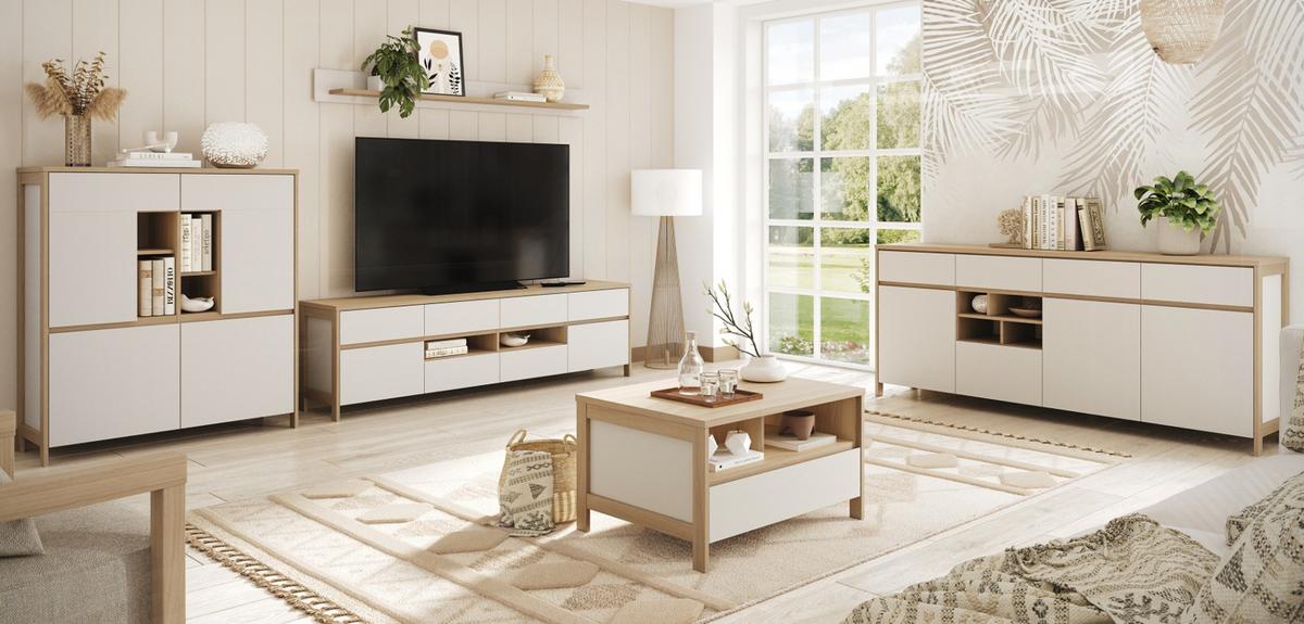 SIDEBOARD weiß und Eiche, Kommode skandinavisch 193 x 85 cm mit Soft-Close-Funktion - Eichefarben/Weiß, Holzwerkstoff/Metall (193/85/39cm) - Furn.Design