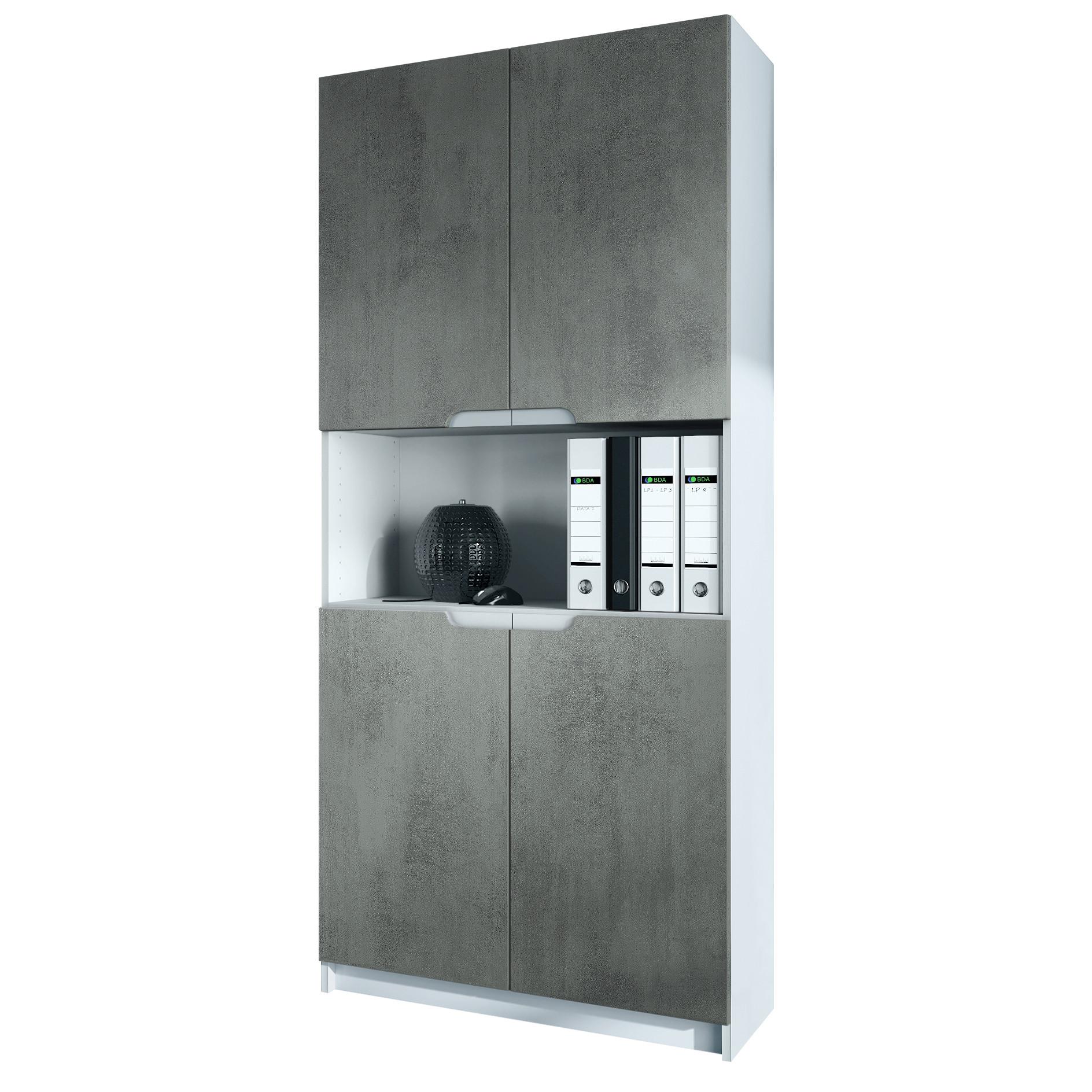 BÜROSCHRANK Logan Fronten in Beton Dunkel Optik - Dunkelgrau, Holzwerkstoff (82/184/37cm) - Vladon