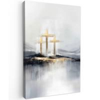 LEINWANDBILD Abstrakt - Malerei - Christentum - Kreuz Deko Wohnzimmer 20x30 cm - Weiß, Textil (20/30cm) - MuchoWow