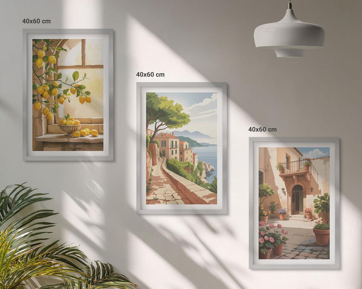 BILDER SET 3er Set - 40x60 cm Silberner Rahmen - Zitrusfrüchte in der Küchenmeerstadt - Silberfarben, Kunststoff (40/60cm) - TULUP