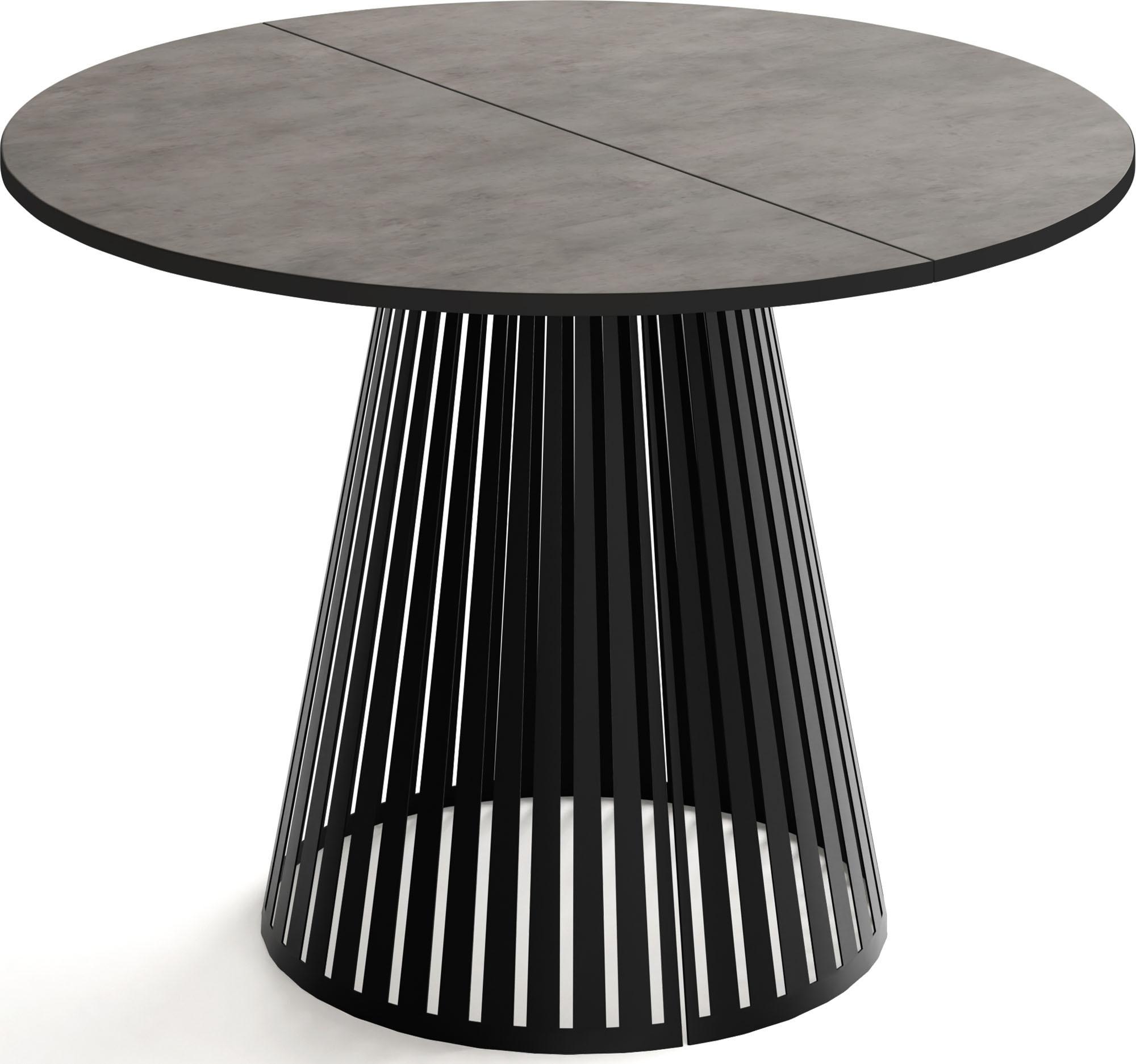 ESSTISCH Naro rund ausziehbar mit Schwarzem Lamellen-Metallgestell, Beton-Optik Dunkelgrau 100-180/100/76 cm - Dunkelgrau/Schwarz, Holzwerkstoff/Metall (100/176/76cm) - WFL GROUP