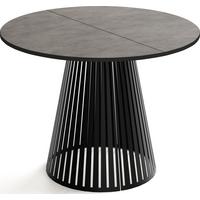 ESSTISCH Naro rund ausziehbar mit Schwarzem Lamellen-Metallgestell, Beton-Optik Dunkelgrau 100-180/100/76 cm - Dunkelgrau/Schwarz, Holzwerkstoff/Metall (100/176/76cm) - WFL GROUP
