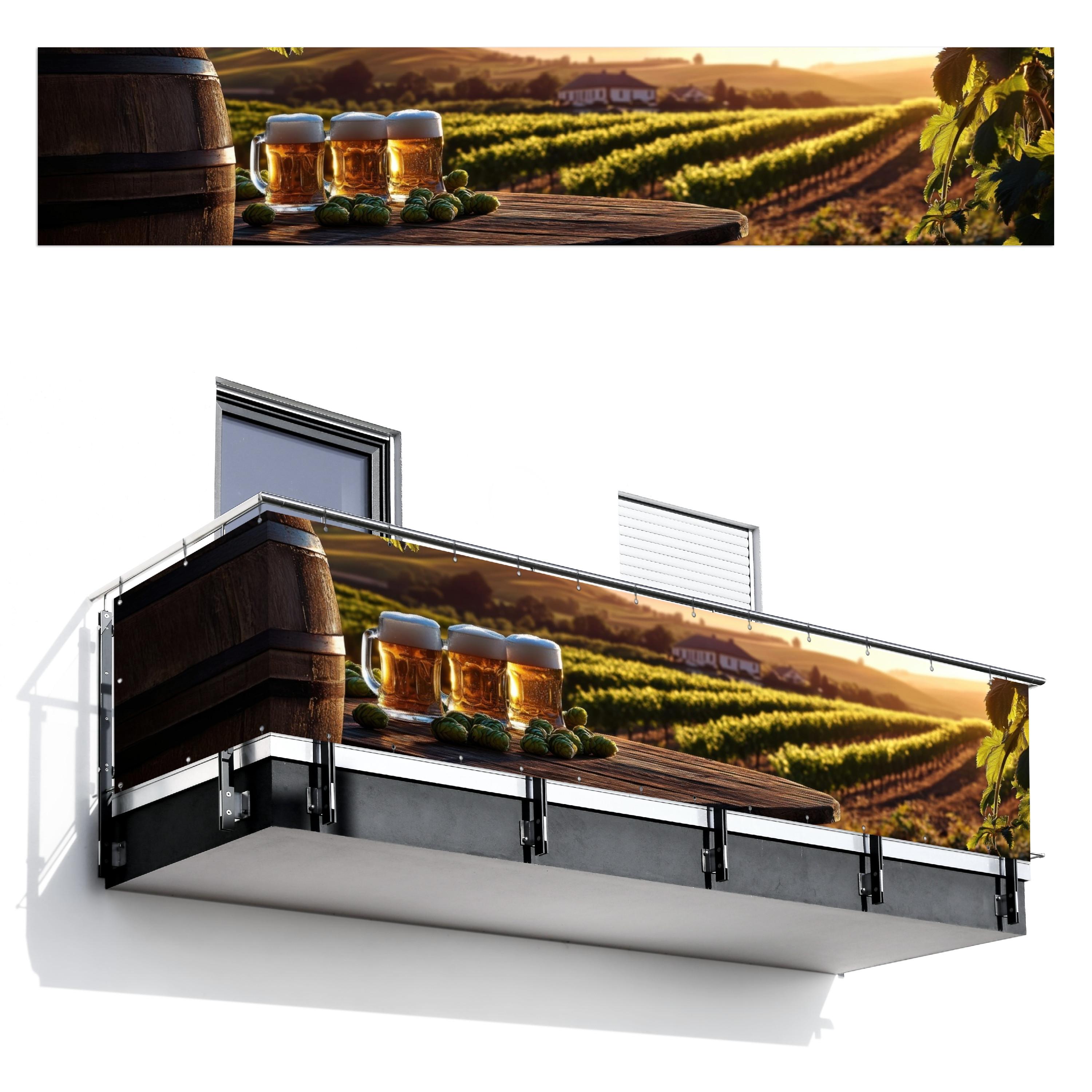 BALKON-SICHTSCHUTZ Bier - Hopfen - Landschaft Deko XXL 500x100 cm - Grün, Kunststoff (500/100cm) - MuchoWow
