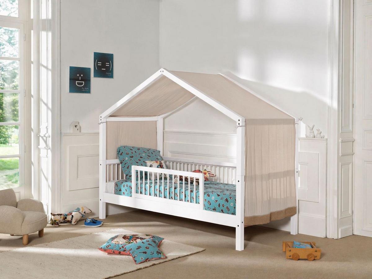 HAUSBETT 90x200 Keeley Buche Weiß Holz Himmel Komfort Stabil - Weiß, Holz (90/200cm) - 58aufmkessel