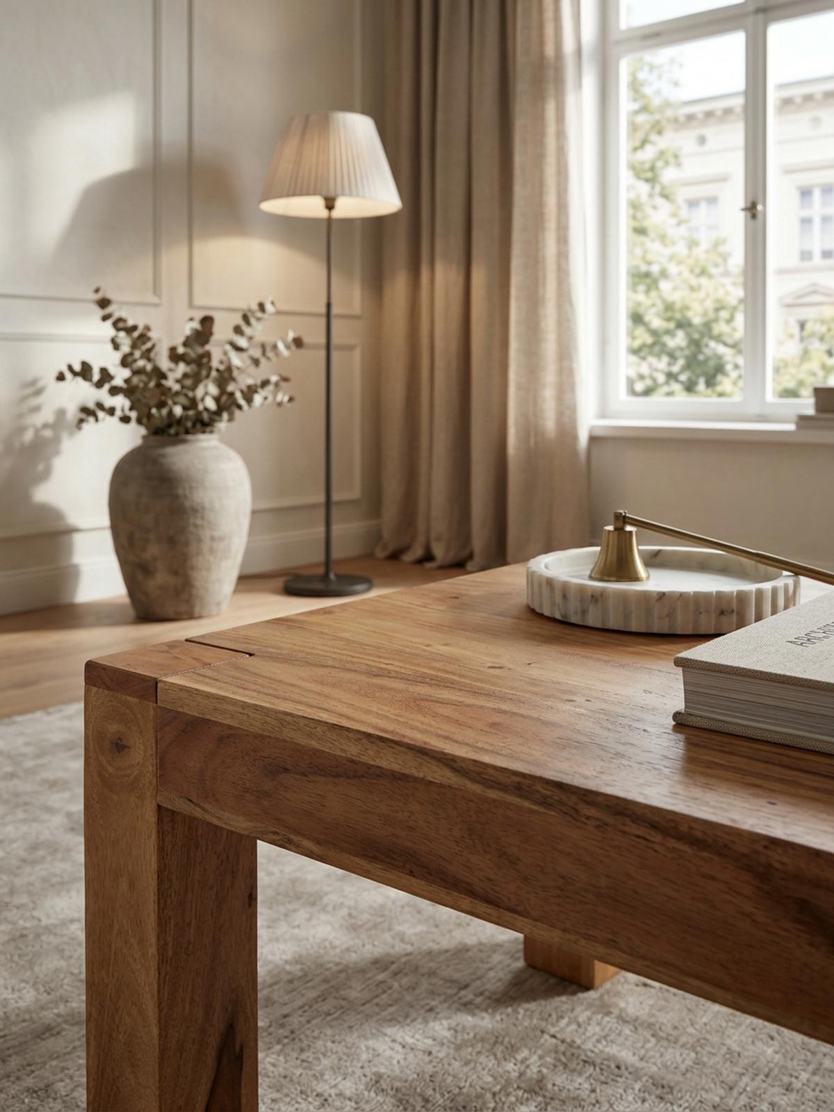 COUCHTISCH aus Akazienholz, rustikal, quadratisch, handgefertigt, Beige 110x60x40 cm - Beige, Holz (60/110/40cm) - KADIMA DESIGN