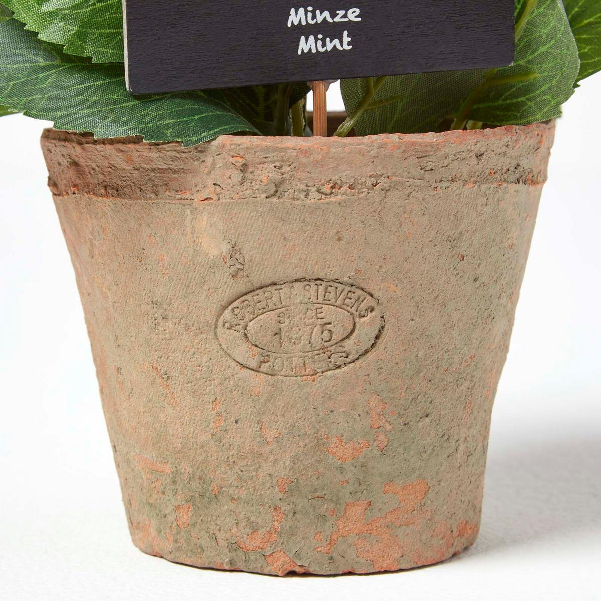KUNSTPFLANZE Minze im Terrakotta-Topf, 17 cm - Grün, Kunststoff (17cm) - Homescapes