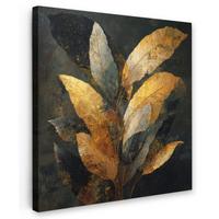 LEINWANDBILD Golden Leaf Komposition - Botanical Luxury Deko Wohnzimmer 20x20 cm - Goldfarben/Schwarz, Textil (20/20cm) - MuchoWow