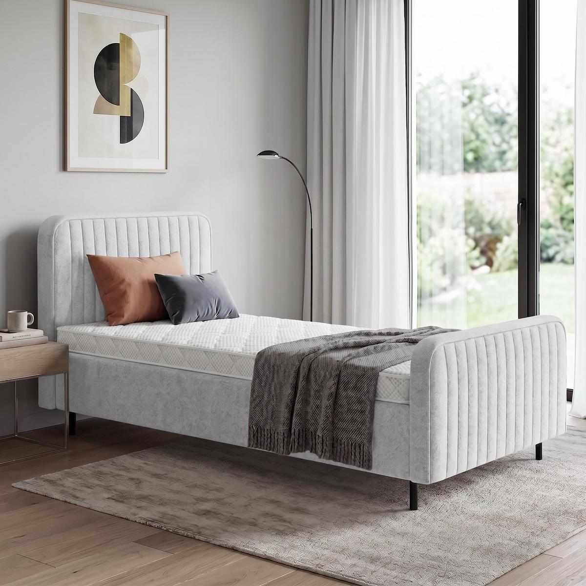 POLSTERBETT Lami 90x200, Einzelbett mit Bettkasten und Schaumstoffmatratze 10 cm, Hellgrau - Hellgrau/Schwarz, Textil/Metall (90/200cm) - Beautysofa