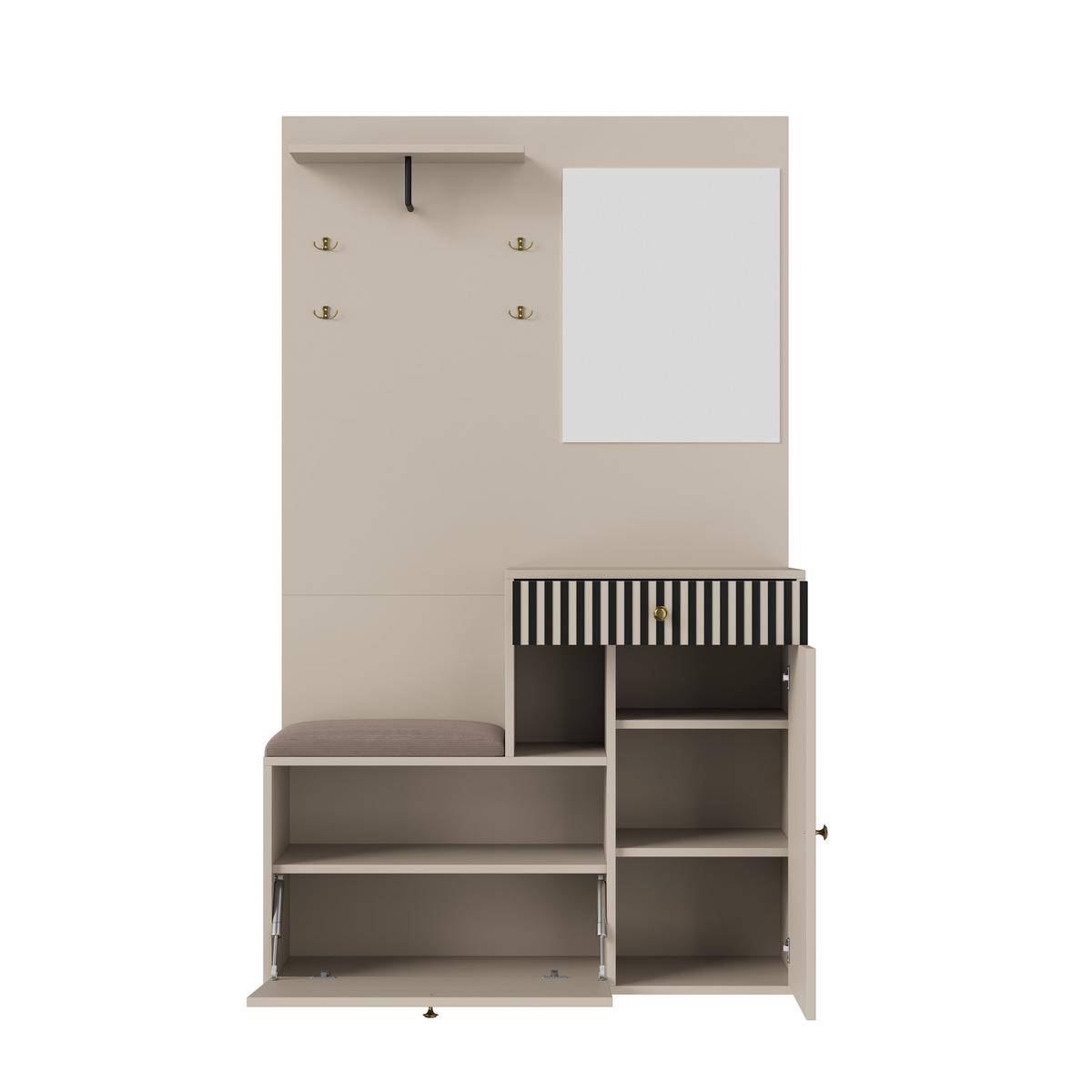 GARDEROBE FÜR FLUR - kombischrank mit Spiegel, Sitzbank und Stauraum - Beige, Glas/Holzwerkstoff (110/186/37cm) - Urban Meuble