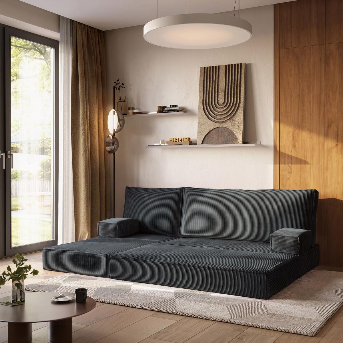 ECKSOFA NOTIA modulares Boneless Sofa mit Schlaffunktion Grau Kordstoff - Dunkelgrau, Textil (200/120cm) - MASSENO
