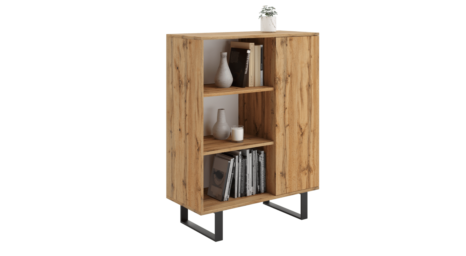 BÜCHERREGAL Fondi Gold Craft Eiche , schwarz - Eiche Wotan/Schwarz, Holzwerkstoff (90/116/40cm) - RAUMHIRSCH FURNITURE