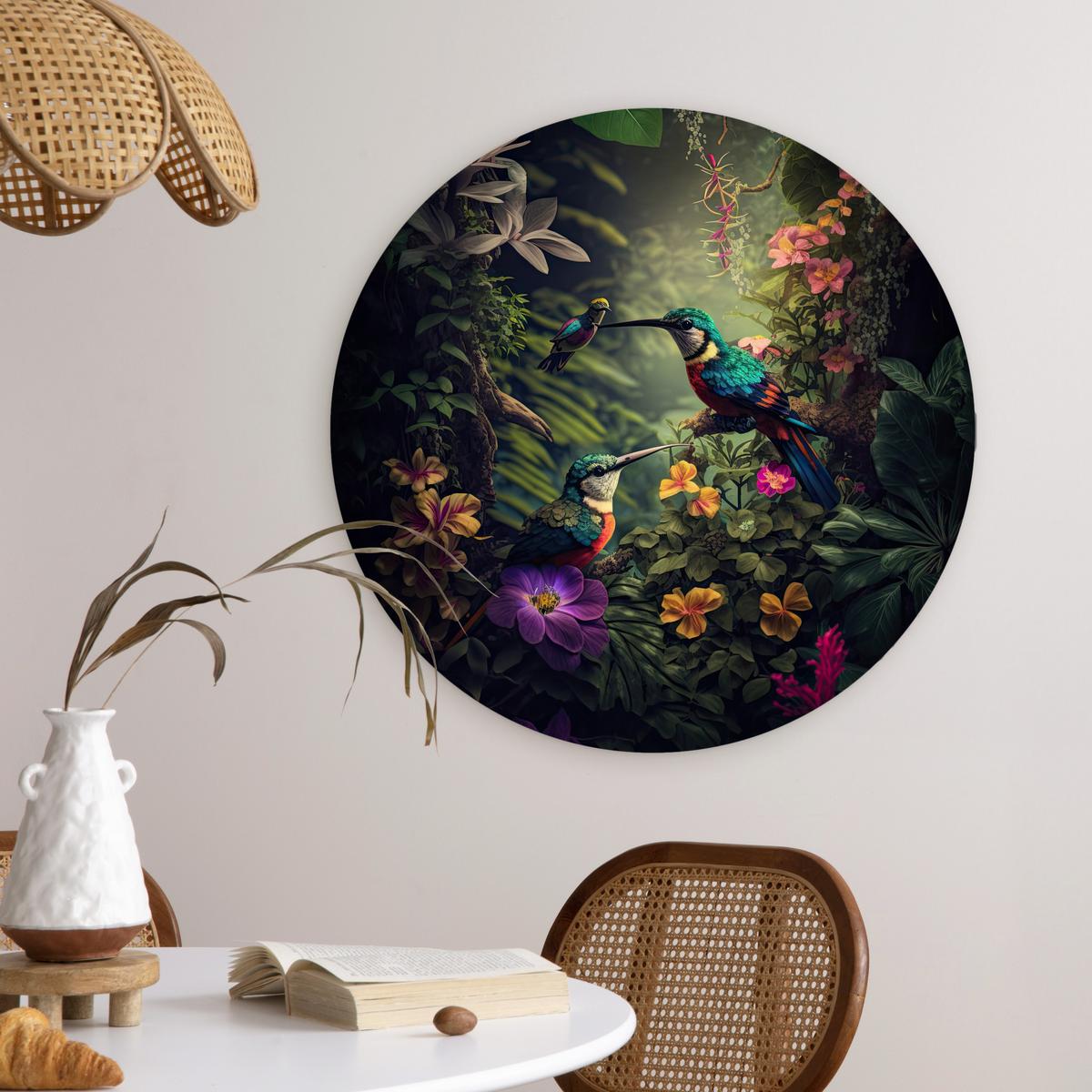 WANDBILD Blumen - Vogel - Dschungel - Pflanzen Wanddeko Schlafzimmer 60x60 cm - Petrol, Kunststoff (60/60cm) - MuchoWow