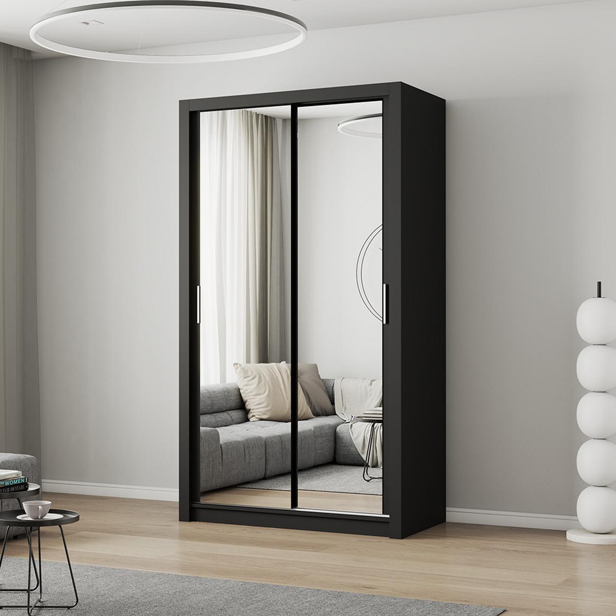 KLEIDERSCHRANK Milan 120 cm, 120/215/64, 2-türig, schwarz - Schwarz, Holzwerkstoff (120/215/64cm) - imoebel24