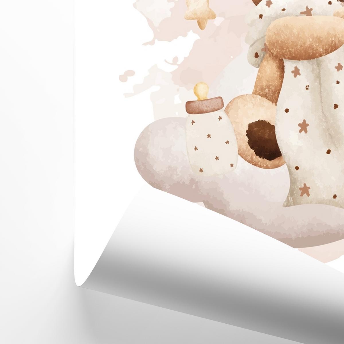 POSTER SET für Kinderzimmer Schlafende Bären auf Wolken Sterne 3x Poster A3 30x42cm - Beige/Braun, Papier (30/42/1cm) - Muralo
