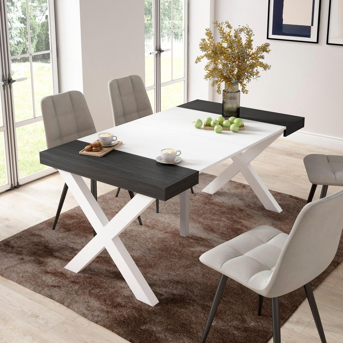 KONSOLENTISCH ausziehbar 58 bis 160cm, für 8 Gäste, weiß schwarz, 90/58/73cm - Schwarz/Weiß, Holzwerkstoff (90/160/73cm) - Skraut Home
