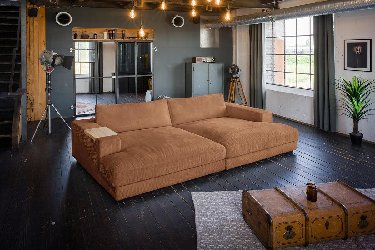 BIG SOFA MIT TABLETT MADELINE Braun Cord - Schwarz/Braun, Kunststoff/Textil (290/85/170cm) - KAWOLA
