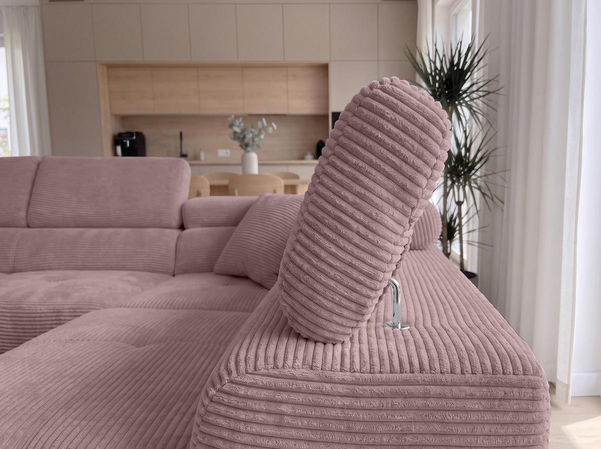 ECKSOFA L Form Konak Rosa 276/201/90 cm Rechts mit Schlaffunktion - Silberfarben/Rosa, Textil/Metall (276/203cm) - AX Living