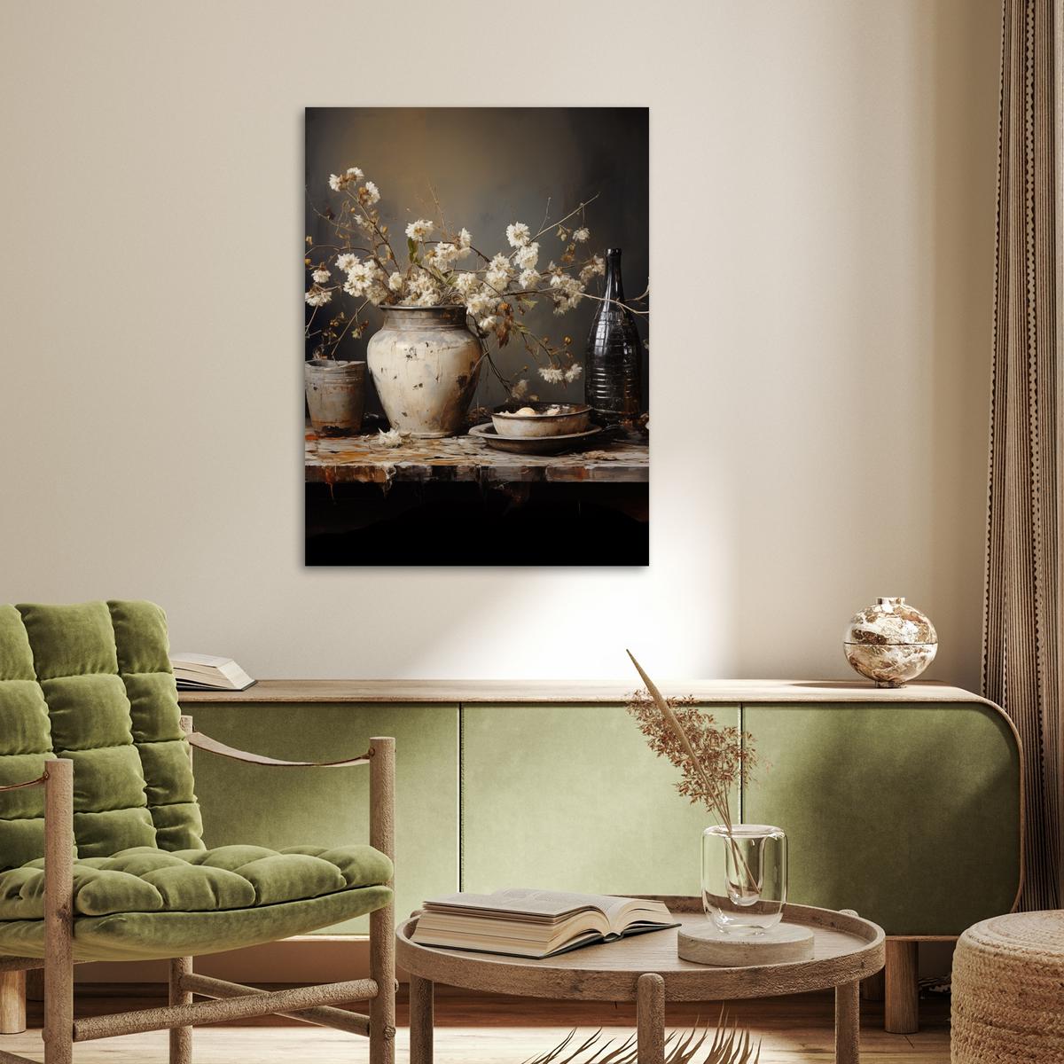 POSTER Stilleben - Blumen - Blumenstrauß - Vase - Wein Deko Wohnzimmer 60x80 cm - Schwarz, Papier (60/80/0.1cm) - MuchoWow