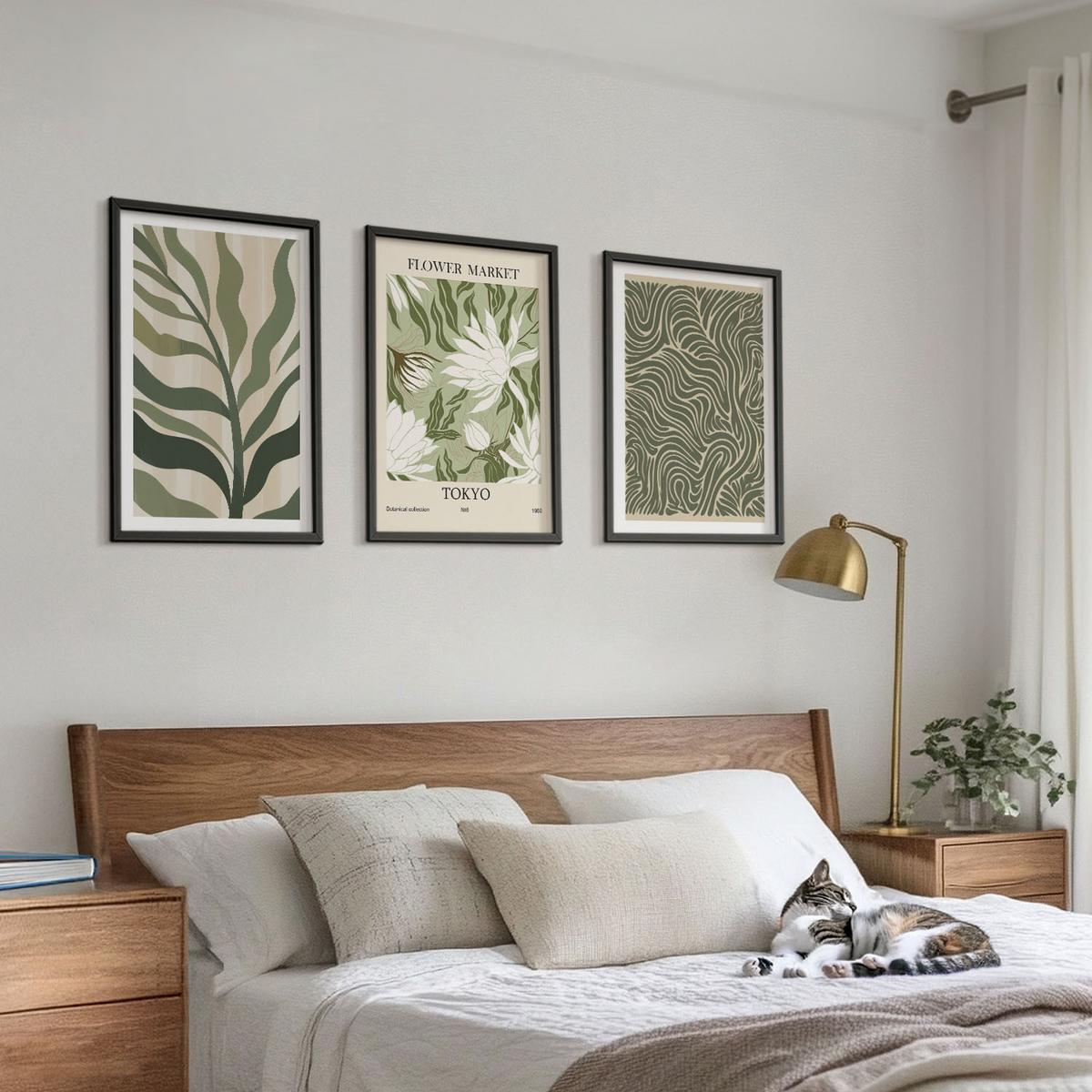 BILDER SET 3er Set - 40x60 cm Schwarzer Rahmen - Pflanzenmuster, Boho-Dekorationen - Schwarz, Kunststoff (40/60cm) - TULUP