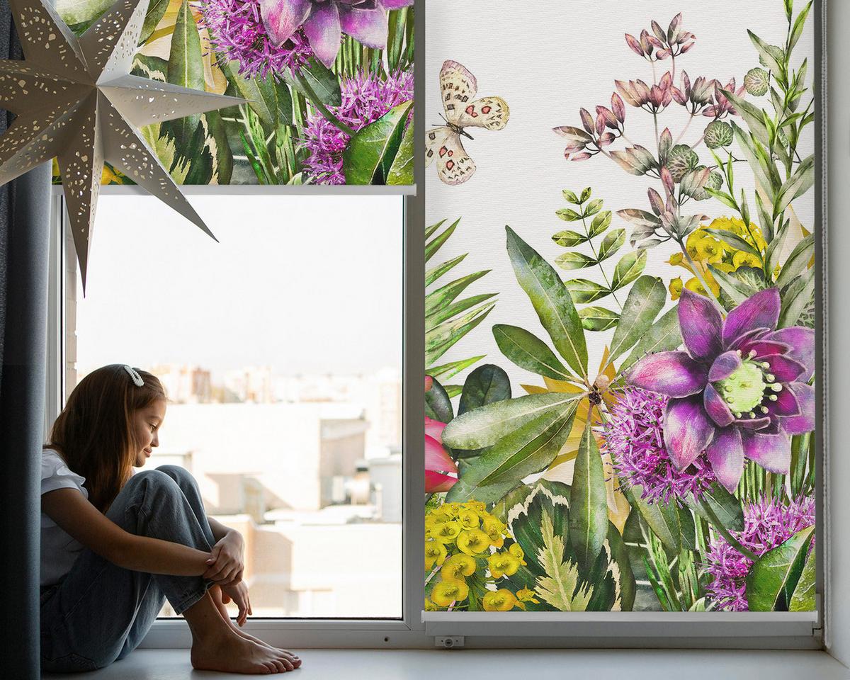 INNENROLLO - Fensterrollo - Rollo - 150x140 cm - Blumen - Grün, Kunststoff (150/140/0.5cm) - TULUP