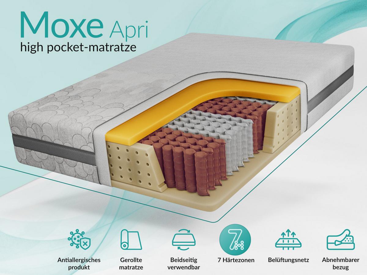 TASCHENMATRATZE MOXE - 120/200 - H3 - Apri - Hellgrau, Textil (120/200cm) - MKS