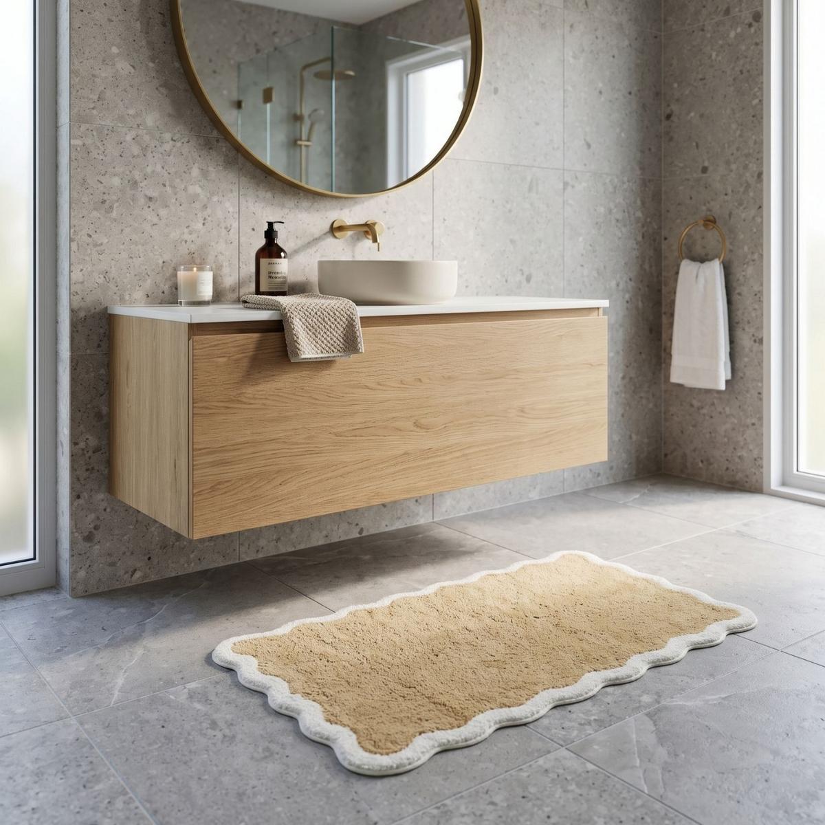 BADTEPPICH Wellenrand 50/80 cm, 100 % Baumwolle - Beige, Textil (50/80cm) - Homescapes