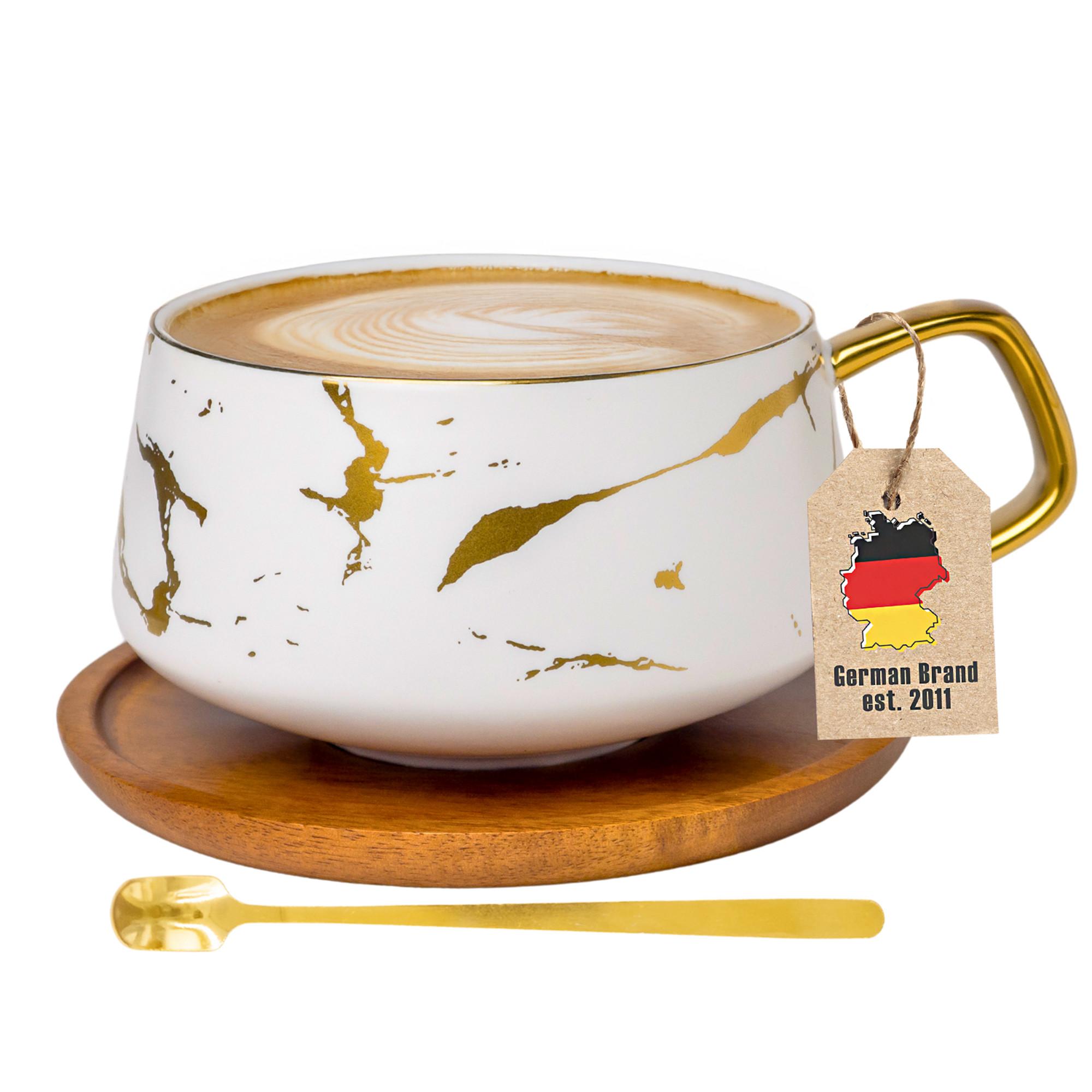 KAFFEETASSE Marmor Design 200 ml mit Untersetzer - Weiß, Keramik (13/6.3/13cm) - Intirilife