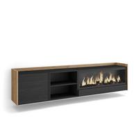 LOWBOARD, Schwarz und Eiche, 212/35/50cm, Kamin mit Feuereffekt XXL - Schwarz, Holzwerkstoff (212/50/35cm) - Skraut Home