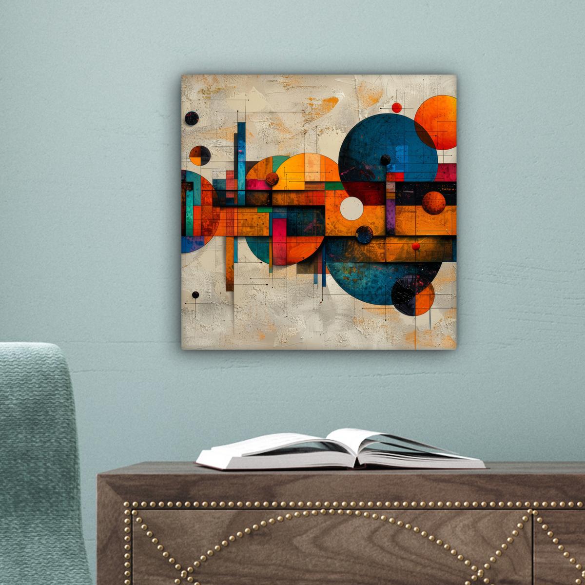 LEINWANDBILD Vintage - Moderne Kunst - Orange - Geometrische Formen Deko Wohnzimmer 20x20 cm - Multicolor, Textil (20/20cm) - MuchoWow