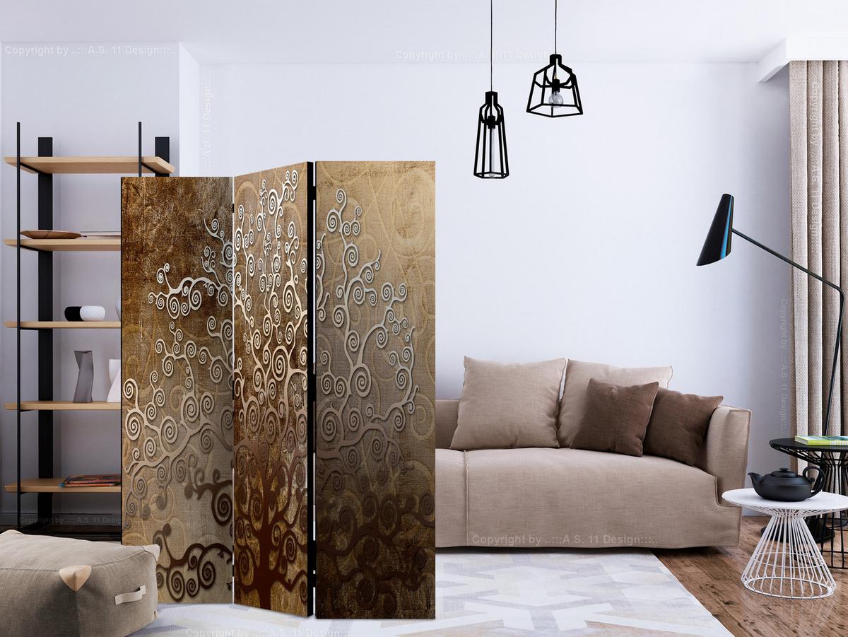 PARAVENT Beidseitig Bedruckter 3-tlg 135x172 cm Klimts Goldener Baum - Braun, Holz/Textil (135/172/3cm) - Muralo
