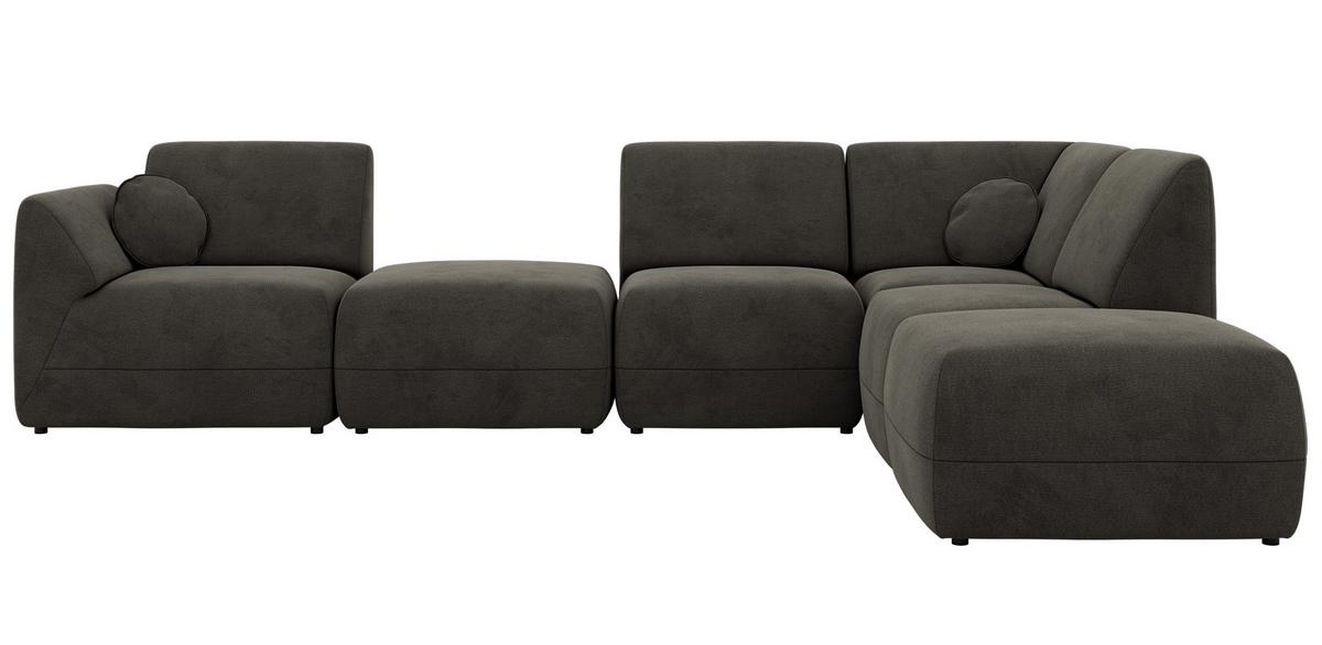 ECKSOFA NOARA 6M L Dunkelgrau Velvet - Rechts - Dunkelgrau/Schwarz, Kunststoff/Textil (355/244cm) - MKS