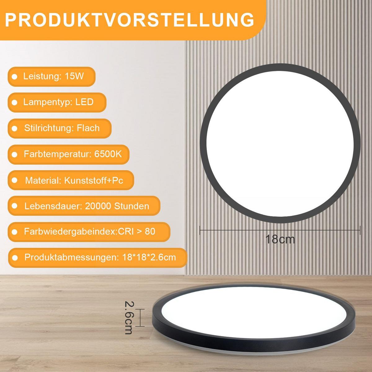 LED-DECKENLEUCHTE Malatesta 18/18/2.6 cm - Schwarz, Kunststoff (18/18/2.6cm) - Nettlife