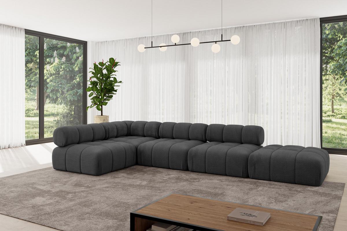 ECKSOFA modulares Sofa Favio-L2 - 380x190x70 cm Schwarz Velours - Schwarz, Holzwerkstoff/Textil (380/190cm) - ALTDECOR