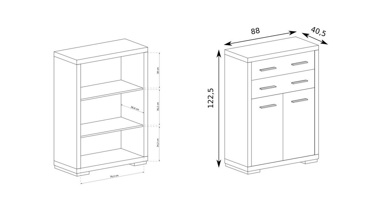 KOMMODE SALERNO 88/122,5/40,5cm mit 2 Schubladen 2 Türen Eichefarben - Eichefarben, Holzwerkstoff (88/122.5/40.5cm) - MASSENO