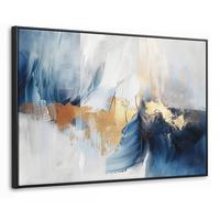 LEINWAND Bilder mit Rahmen - Gold - Blau - Aquarell - Kunst - Modern - 140x90 - Hellblau, Textil (140/90cm) - MuchoWow